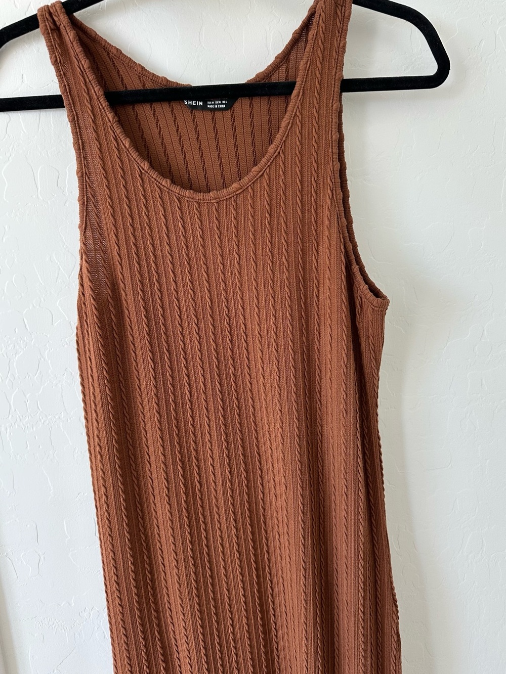SHEIN Ribbed Cable-Knit Tank Dress in Brown
